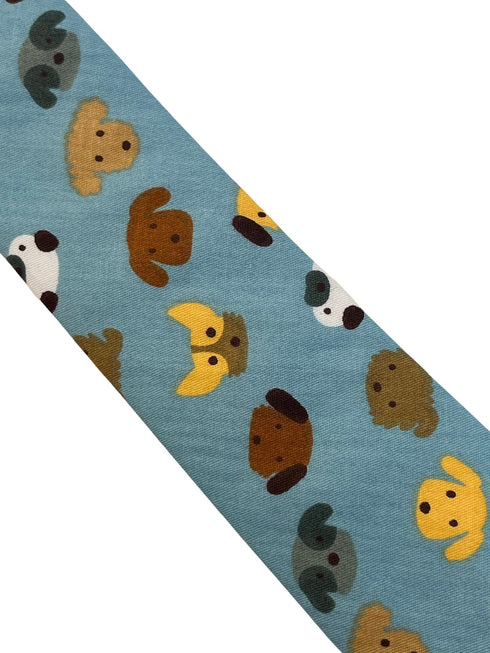 Medium denim blue tie with cute dog puppy design